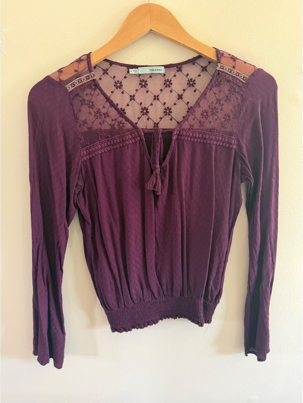 Maurices Purple Boho Sheer Floral Aztec Print Top Size Small
